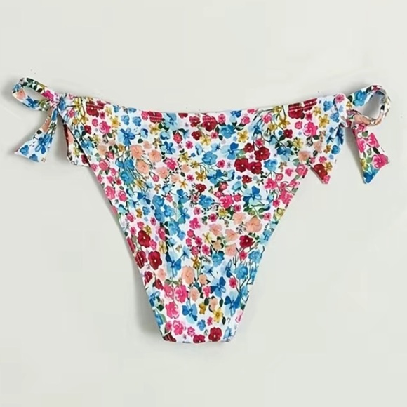 NWOT - Women’s Cute Floral Print Tie Side Stretchy Bikini Bottom (Floral Print) - Picture 3 of 11